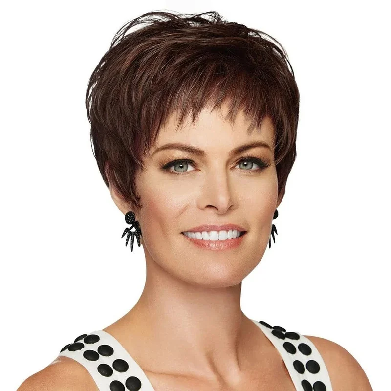

Brown Long Straight Cosplay Wigs With Bangs Heat Resistant 10in