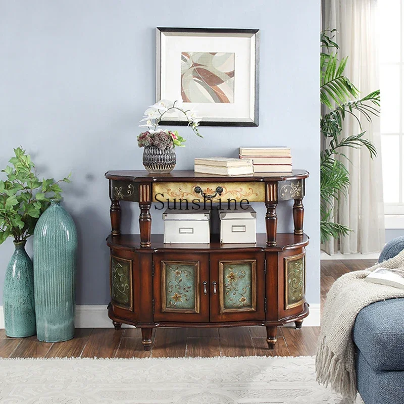 

American villa entry semi-circular entrance table storage solid wood living room decorative cabinet FT