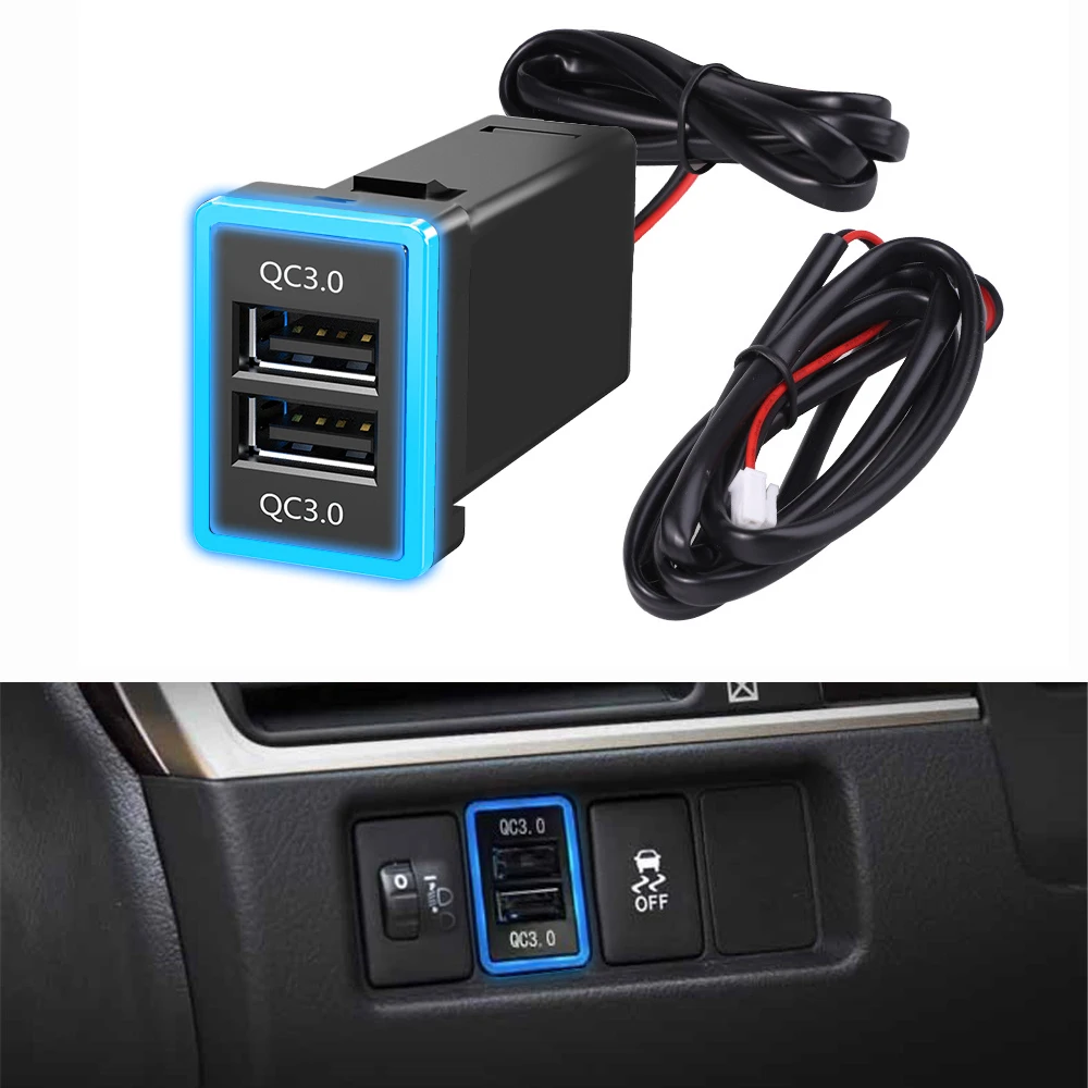 

Dual USB Car Charger PD QC 3.0 Quick Charge Socket Mobile phone Charging for Toyota 33*23mm 12V-24V Dual Ports Charge