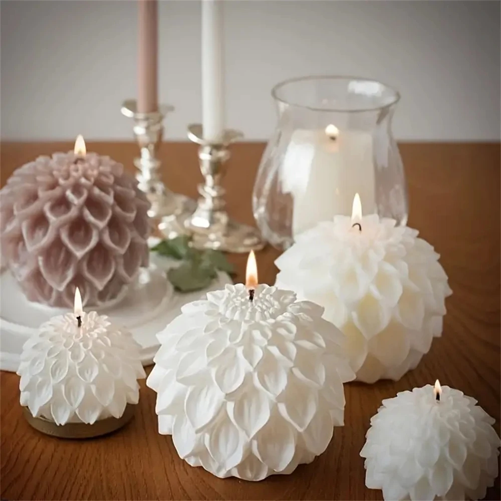 3D Lotus Flower Ball Candle Silicone Mold DIY Lotus Flowers Candle Making Tool Soap Resin Mold Aromatherapy Plaster Home Decor