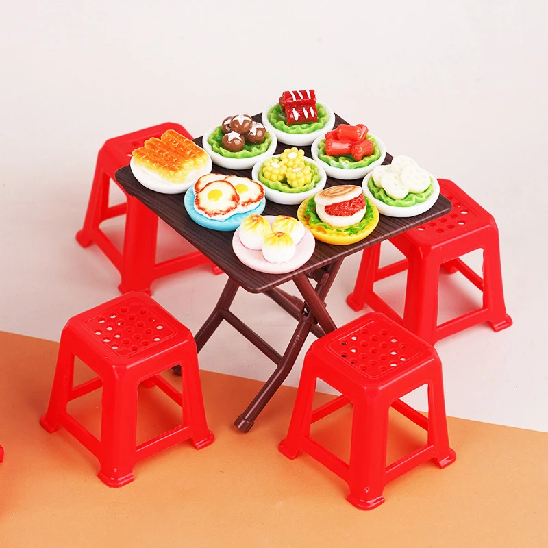 1Set 1:12 Dollhouse Miniature Folding Table Stool Dining Table Furniture Home Model Decor Toy Doll House Accessories