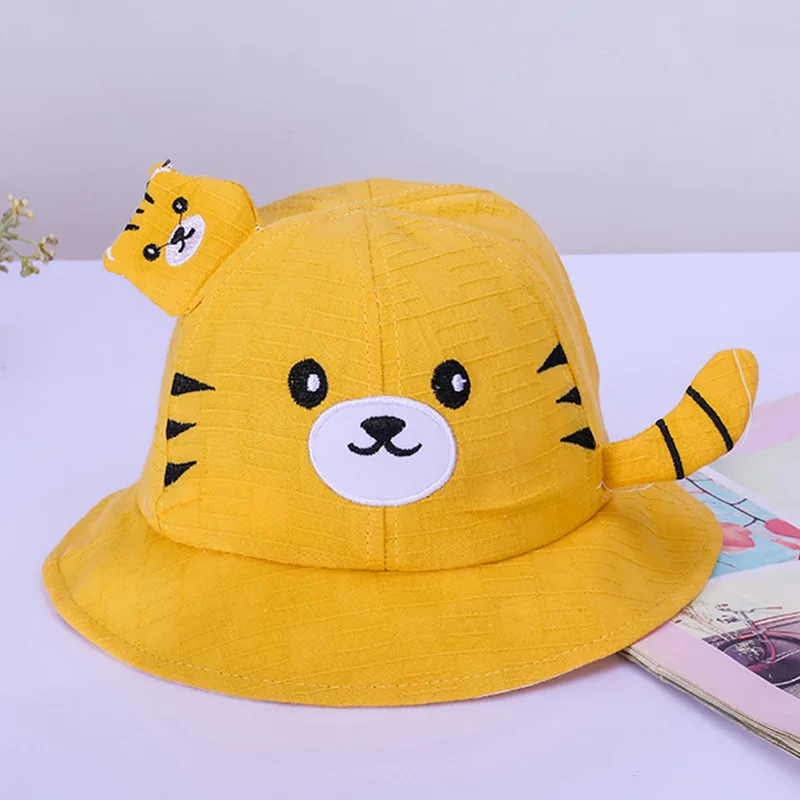 Cartoon Tiger Rabbit Bucket Hat with Ear for Kids, Casual Sun Hat, Soft Cotton Fisherman Cap, Cute Baby Hat