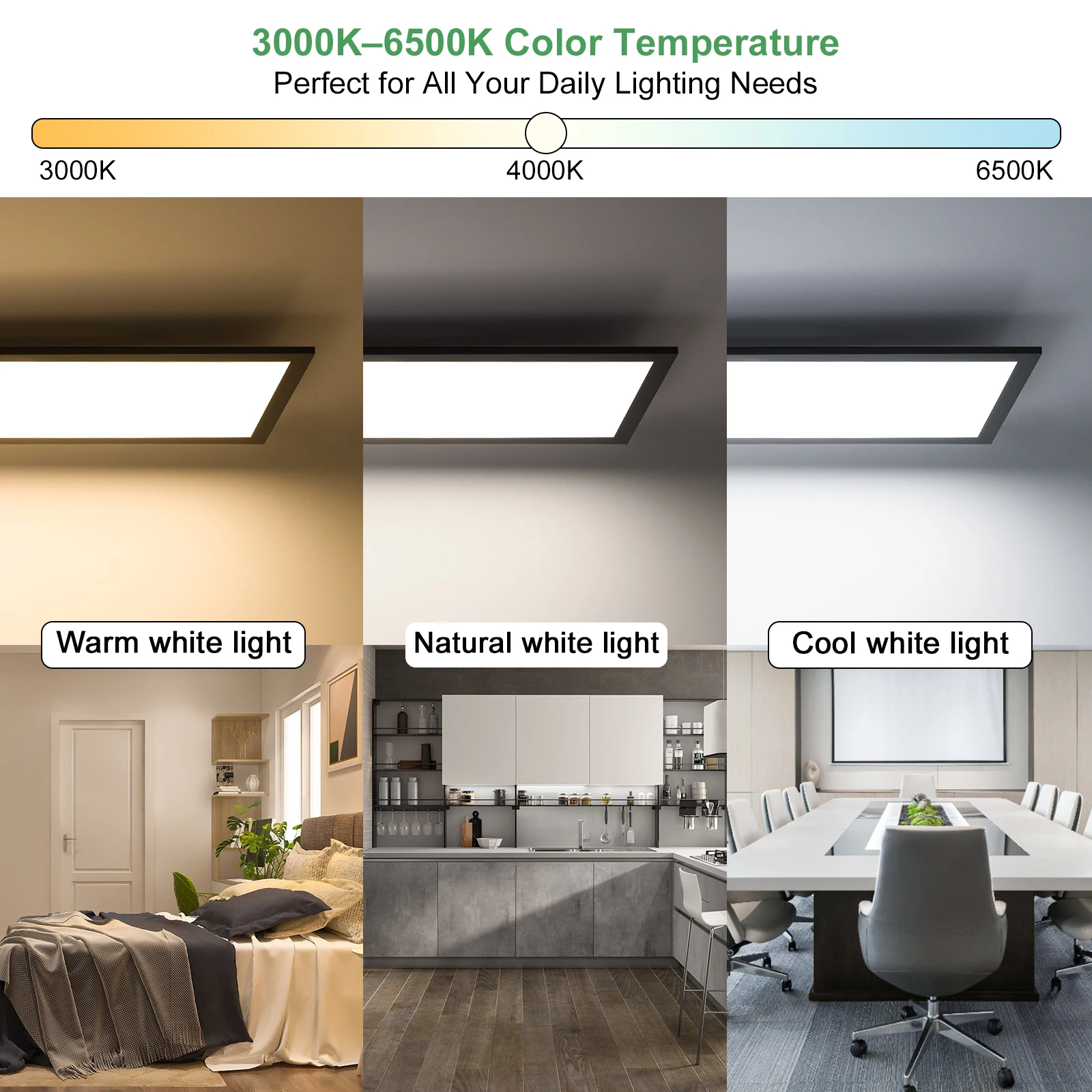 LED Panel Ceiling Light 100×25cm, 30W 3300LM, Dimmable 3000–6500K with Remote & Memory for Living Room Bedroom Kitchen