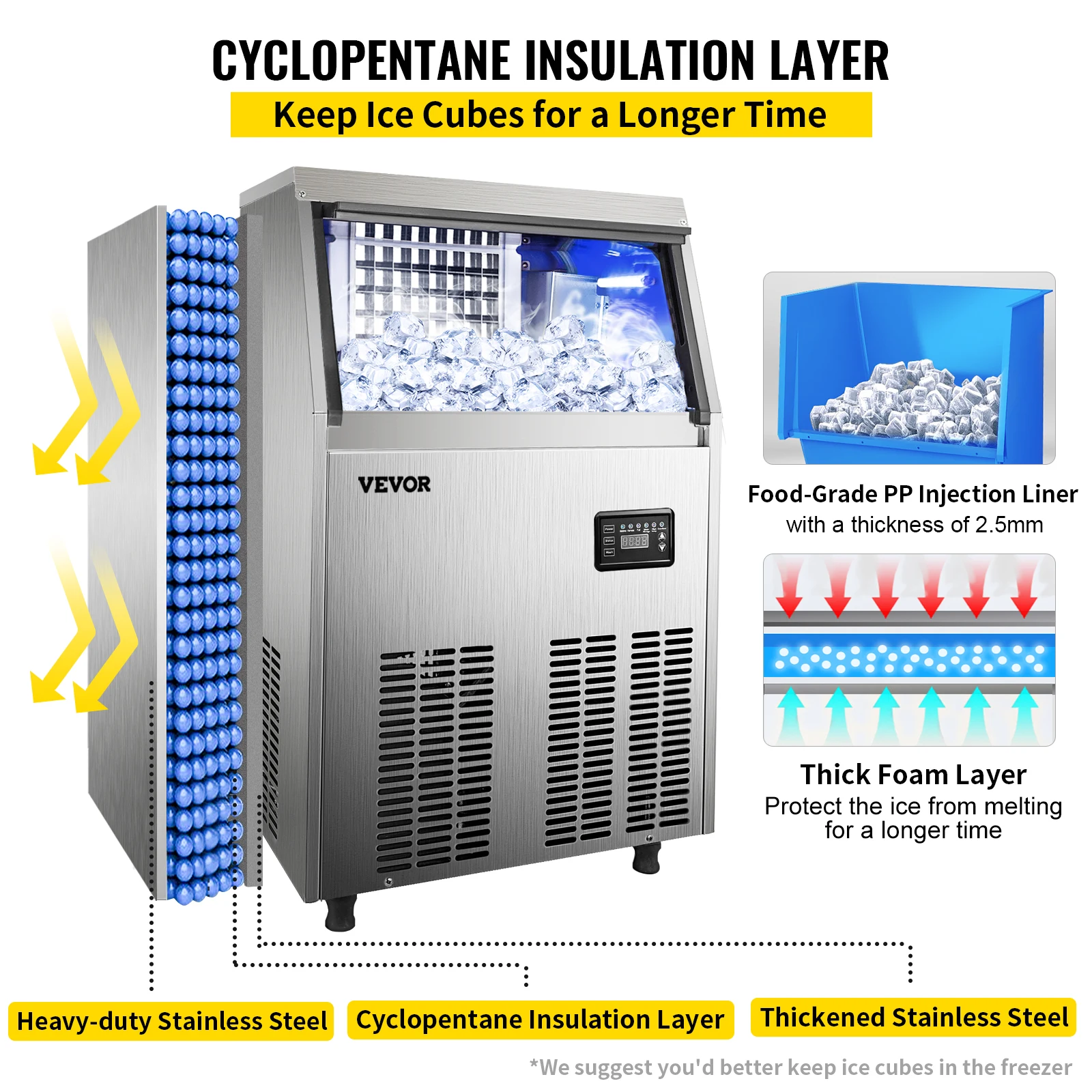 VEVOR Commercial Cube Ice Maker 40-70กก./24H อิสระ Auto Clear Liquid Freezer Ice Generator เครื่อง110V Home Appliance