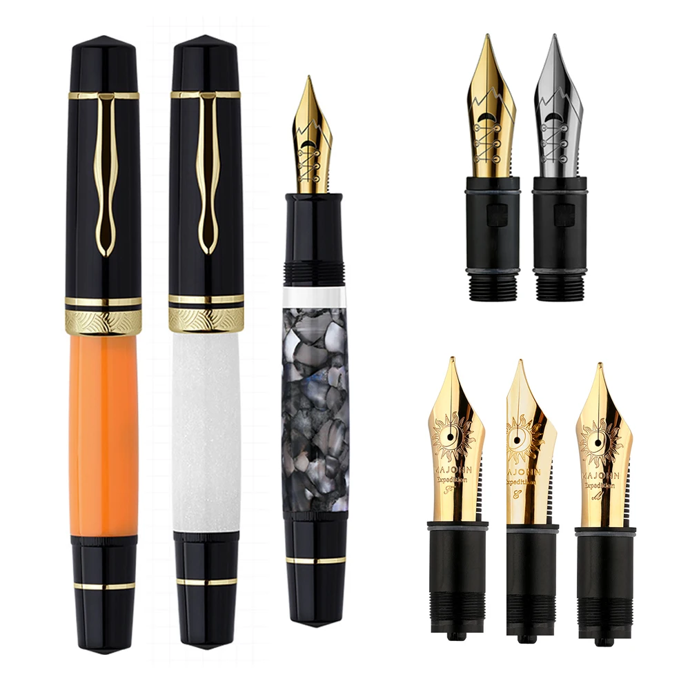 Majohn P139 Piston Fountain Pen, #6 EF/F/M/Flex Nib All Brass Piston System, Large Capacity Resin Pen for Writing Office School