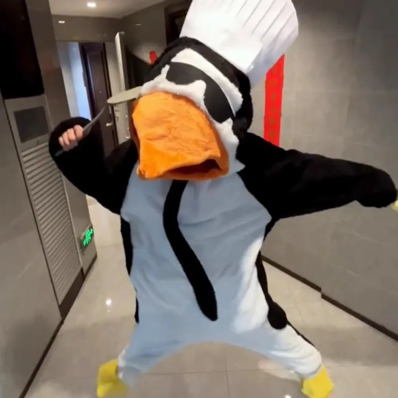 زي بيجامة تنكري أنيق على شكل بطريق - نيسيي من الفلانيل مع قبعة شيف وزي مضحك مستوحى منقار كبير الحجم