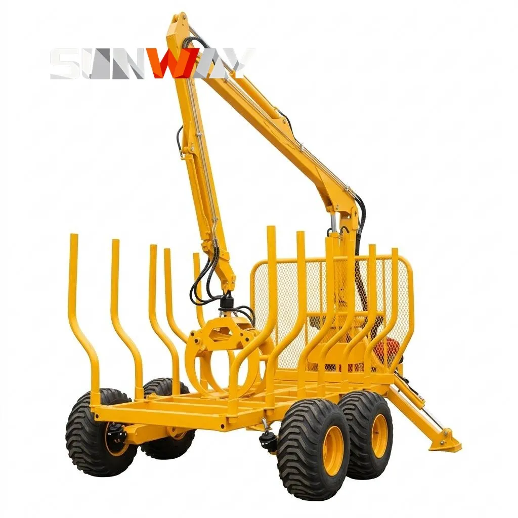 

High Quality ATV Timber Trailer Tandem Axle Top Sales Forest Farm Tipping Trailer With Crane With Winch