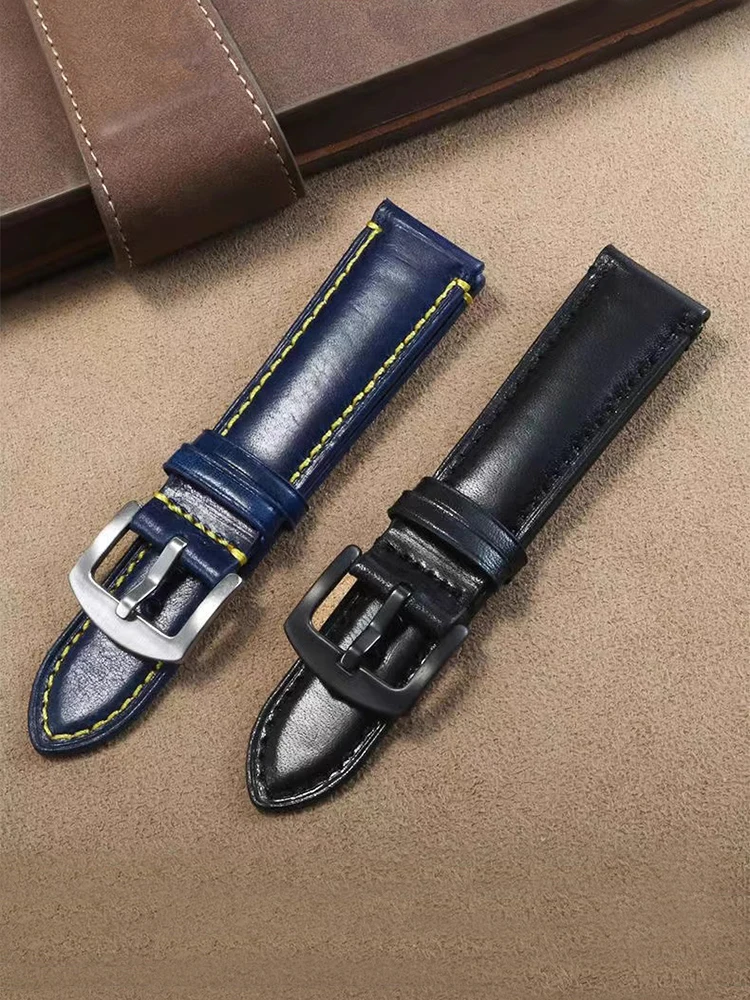 For Citizen At8020/Jy8078 Air Eagle Genuine Leather Watchband Blue Angel First Layer Cowhide Anti-Allergy Watch Bracelet