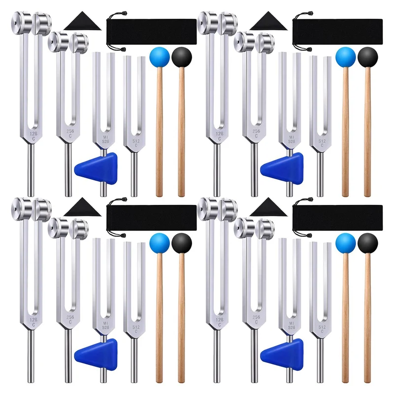 

16 Pack Tuning Fork Set(128 Hz,256 Hz,512 Hz,528 Hz)With Tuning Fork Hammer For Sound Sound Vibration Tools