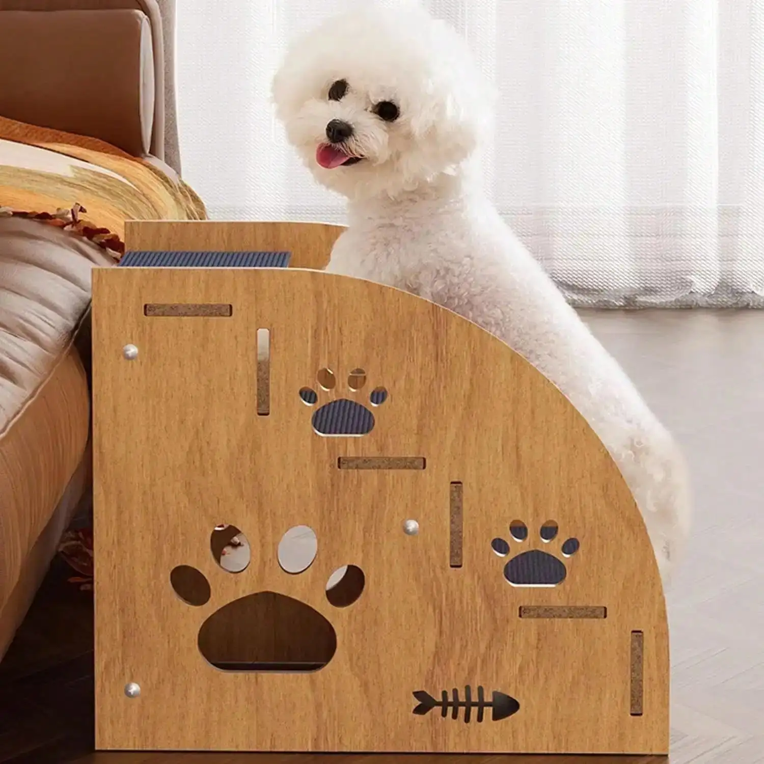 

Лестница для домашних животных из 100% массива дерева для кровати/дивана, нескользящая, 2-4-уровневая, с утолщенными защитными перилами и дизайном в виде пандуса, высота 15 дюймов.