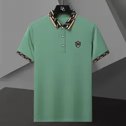 Men's T-shirt European Clothing Button Letter Printing Polo Summer New Cotton Casual Fashion Turn-down Collar Short Sleeve Tops