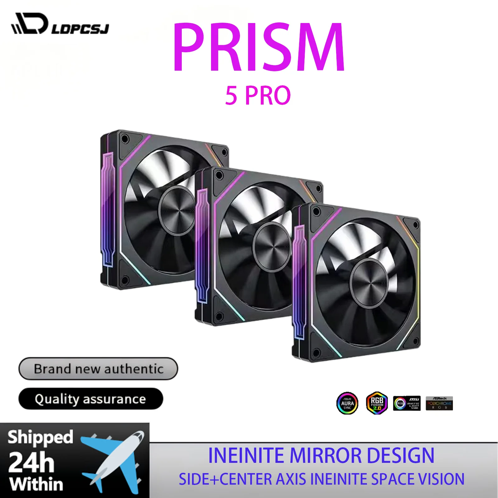 Ventoinha de Gabinete ARGB LDPCSJ Prism 4RS 12cm com Espelho Infinito, 4 Pinos PWM, Silenciosa, Alto Fluxo de Ar, 12V, Ventoinha de Resfriamento Sincronizada para PC Gamer