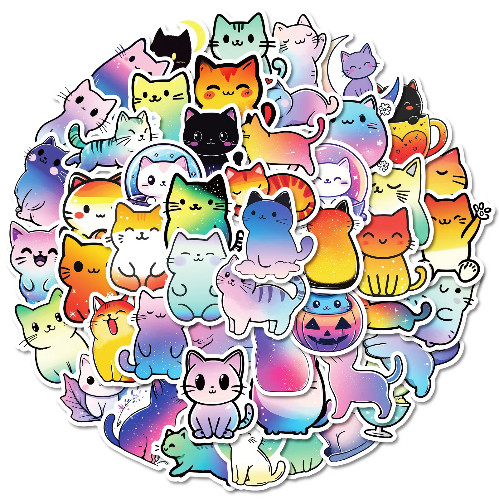 50Pcs Cute Colorful Cat Stickers DIY Stickers Scrapbooking Phone Luggage Skateboard Waterproof Decals