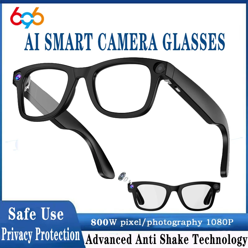

800W Camera Glasses BT AI Translate Smart Glasses Voice Call Music 1080P Video Recording Sound Record Anti-blue Light Sunglasses