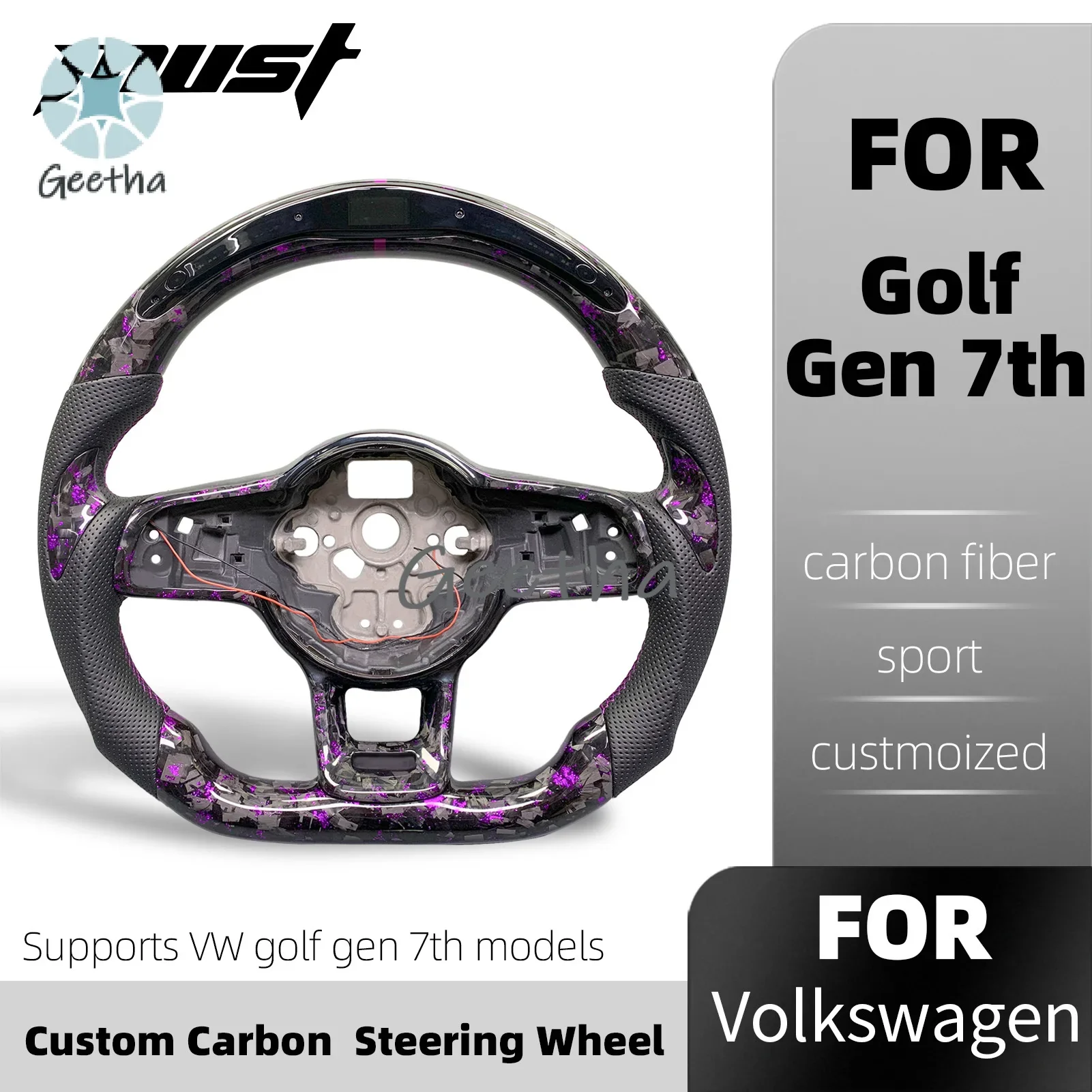 

For Volkswagen Golf 7th 2015-2019 GTI 2.0T Customized Carbon Fiber Steering Wheel Led Rpm Display Perforated Leather