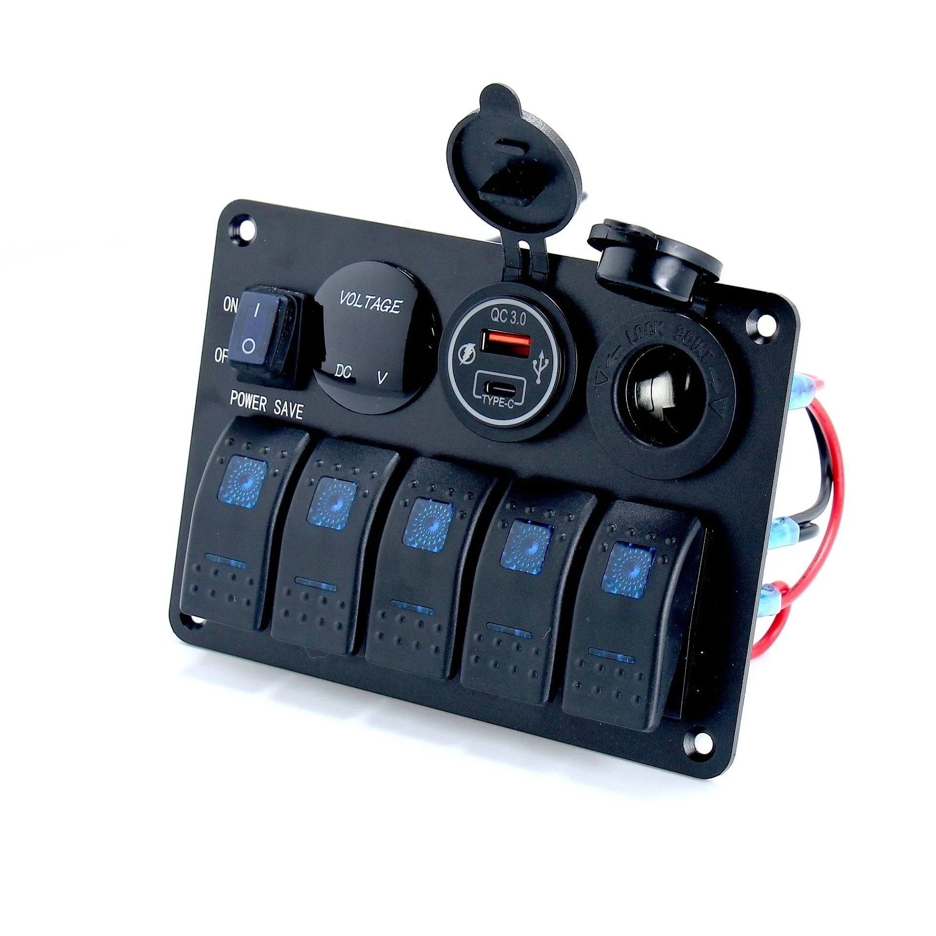 NEW 5‑GANG WATERPROOF ROCKER SWITCH PANEL, 12V‑24V MARINE SWITCH PANEL FOR YACHT, SPEEDBOAT AND RV