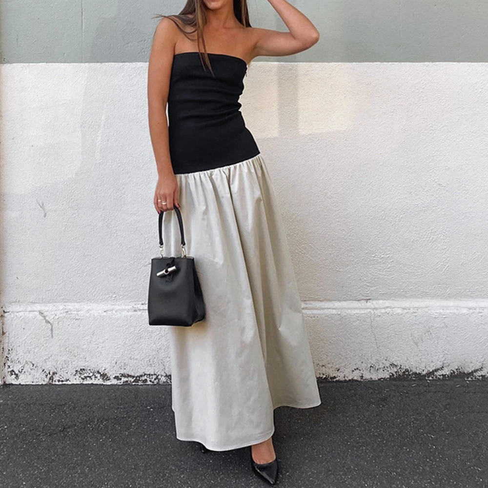 

Платья Летние повседневные приличные цветные блоки без рукавов без бретелек Макси повседневные платья для женщин