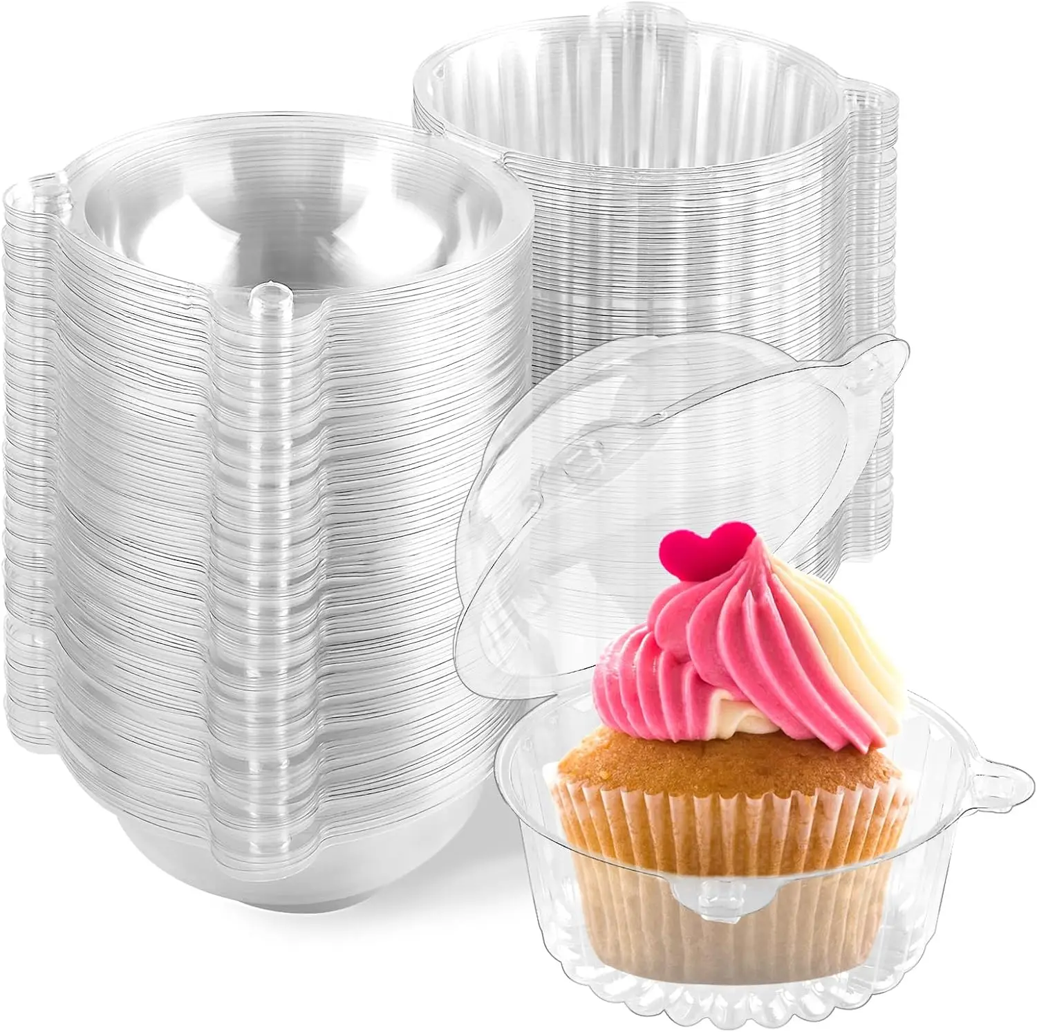 Paquete de 100 Recipientes Transparentes de Plástico para Cupcakes con Tapas de Domo, Ideales para Cupcakes, Bombas de Chocolate Caliente, Muffins y Pasteles