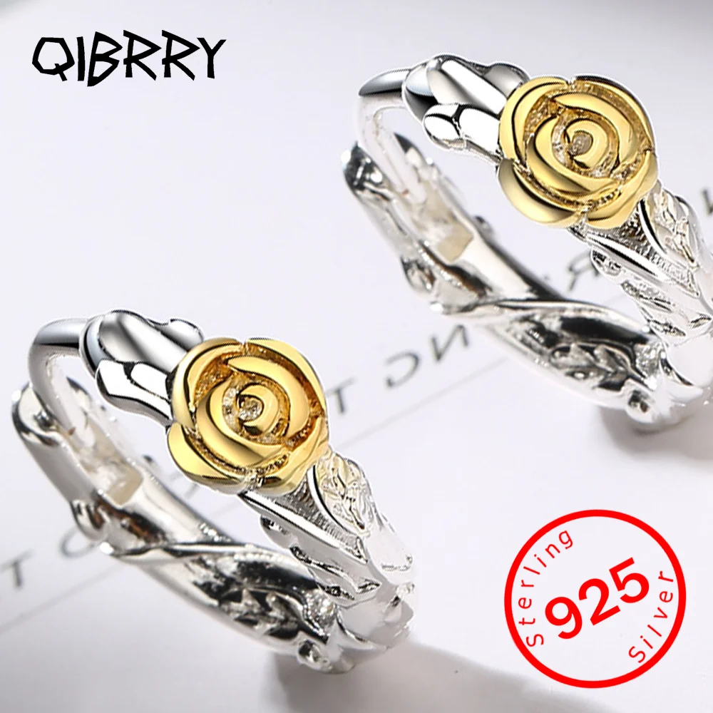 

Stamp 925 Sterling Silver Earrings Fashion Creativity Gold Rose Hoops Girl Ear Jewelry For Women Engagement Accessories Gifts