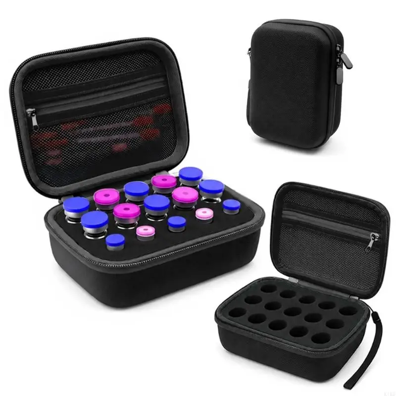 Hard Shell Vial Case, 15-Opening Cushioned Insert with Netted Supply Pocket for Household and Travel Storage K1KF