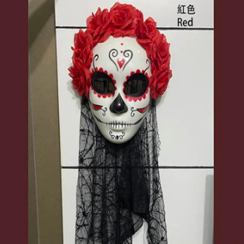 

Mexico Death Day Mask Cosplay Ghost Skull Wreath Full Face Helmet Skeleton Undead Scary Headwear Halloween Masquerade Party Prop