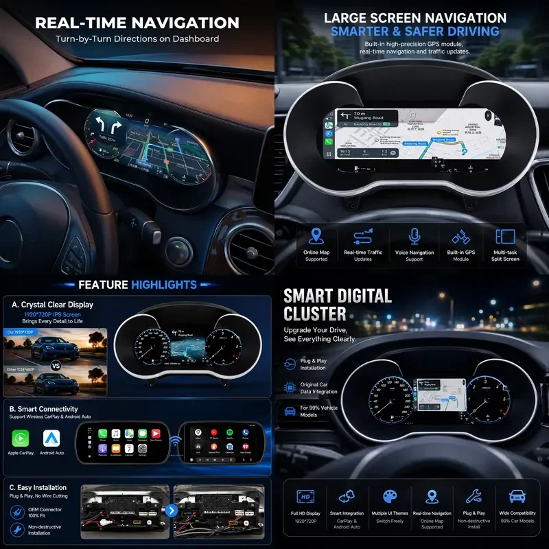 2026 Hot Sale Car Instrument Cluster for W205 LCD Instrument Panel Full Liquid Dashboard Dashboard Multimedia Car