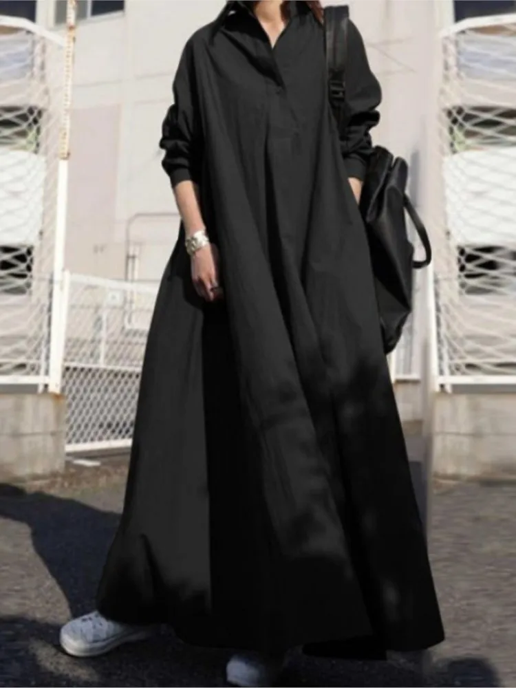 

Casual Loose Dress Lady Fashion Solid Long Sleeve Pullover Dresses For Women Holiday Office Womens Clothing Spring Robe Femme