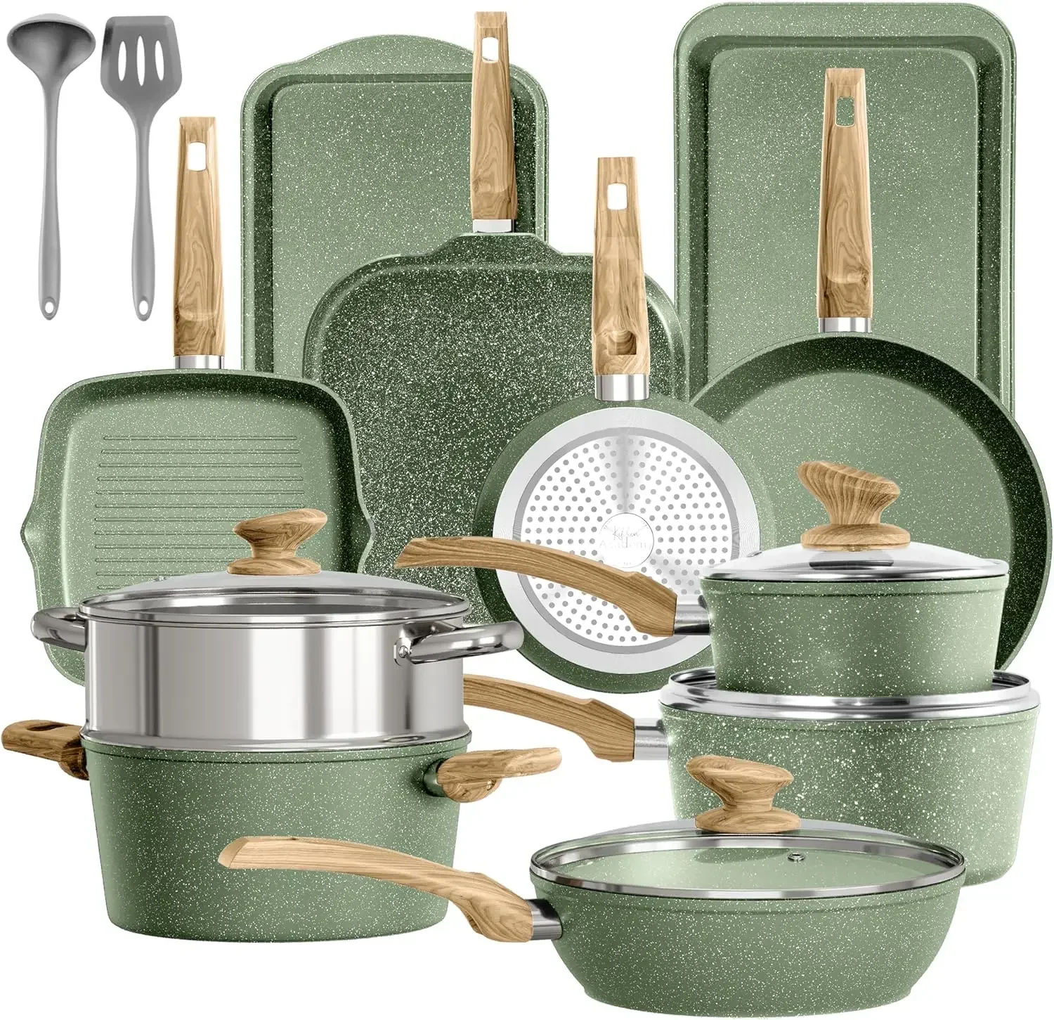 

17 Piece Pots and Pans Set Non Stick, Nonstick Induction Granite Kitchen Cookware Sets, Induction Cookware Frying Pans, Nonstick