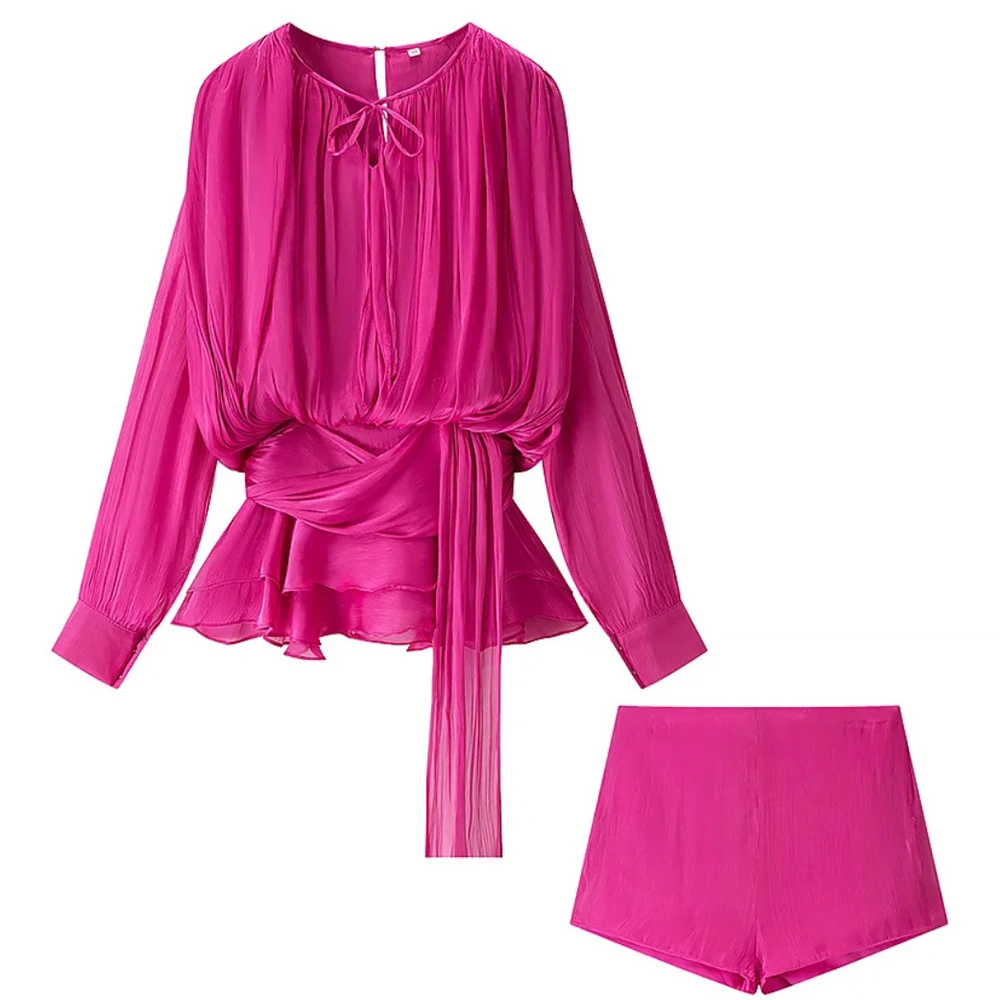 Ticketsx zomer glanzende een schouder skinny geplooide mini-jurk elegante effen ruches lange mouwen vestidos dame feestavondjurk