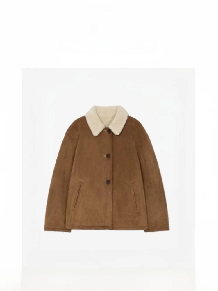 

Barnnet Women's Suede Jaet Korean Sle Long Sve Zipper Collar Fur Lined Outerwear Faionable Casual Lapel Coat