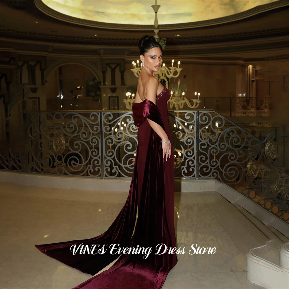 

VINES Burgundy Strapless Evening Dress Mermaid Satin Party Dress with Beaded Trim vestidos de fiesta Chic Prom Gowns Customized