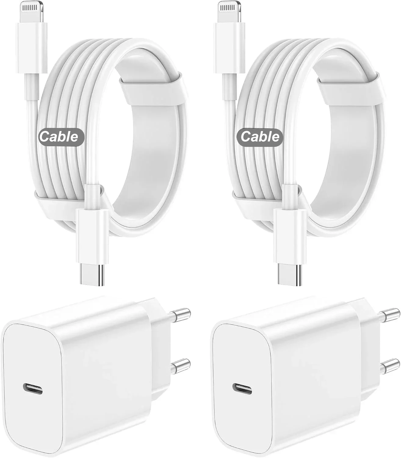 20W USB‑C Schnelllade‑Set, USB‑C auf USB-C Kabel, EU Wandladegerät für Geräte mit USB-C Schnittstelle Handy Tablet for 5-14phone