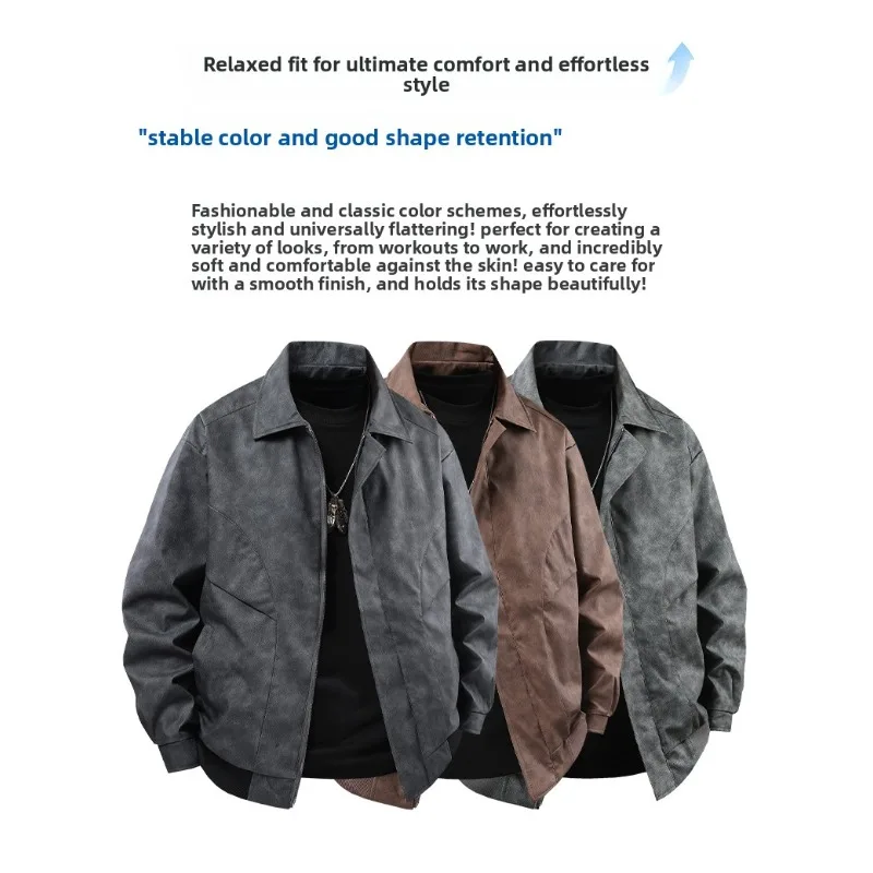 

Mens PU Leather Motorcycle Jacket Outdoor Cycling Lapel Jacket Casual Men's Wear American Retro Leather Jacket for Spring Autumn