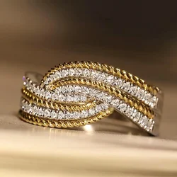Huitan Fashion Lady Chic Wedding Band Ring with Bright Zirconia Stylish Two Tone Style Finger Accessories for Engagement Party
