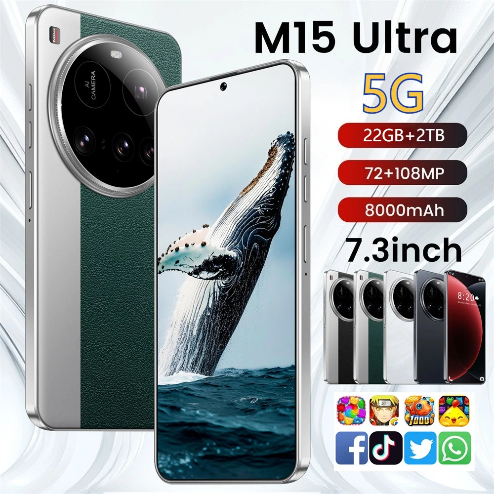 2025 Nuovi Telefoni Cellulari Ultra Originali M15 Smartphone Da 7,3 Pollici 5G Dual Sim Android 14 Cellulari Versione Globale 8000Mah Telefono Cellulare