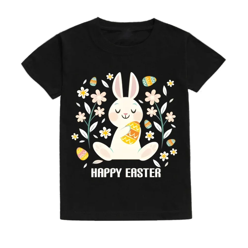 Hot New Casual Top Easter Bunny Print Foreign Trade Holiday T-shirt Short Sleeve Aesthetic Kids Clothes