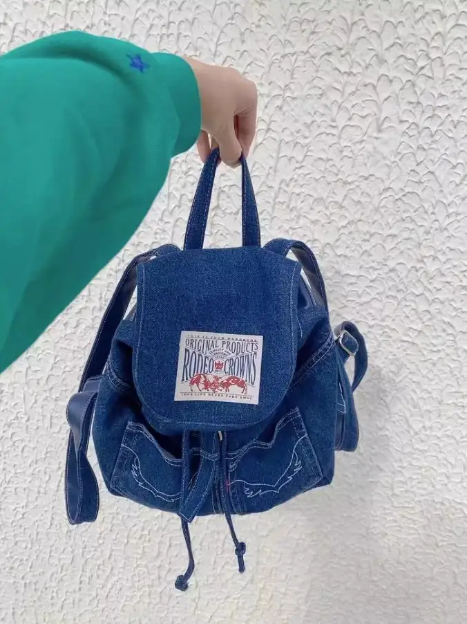 JIAERDI Vintage Denim Backpack Women 2023 New Retro Letter Casual Blue Backpack Schoolbag Ladies Harajuku Y2k Mochila Aesthetic