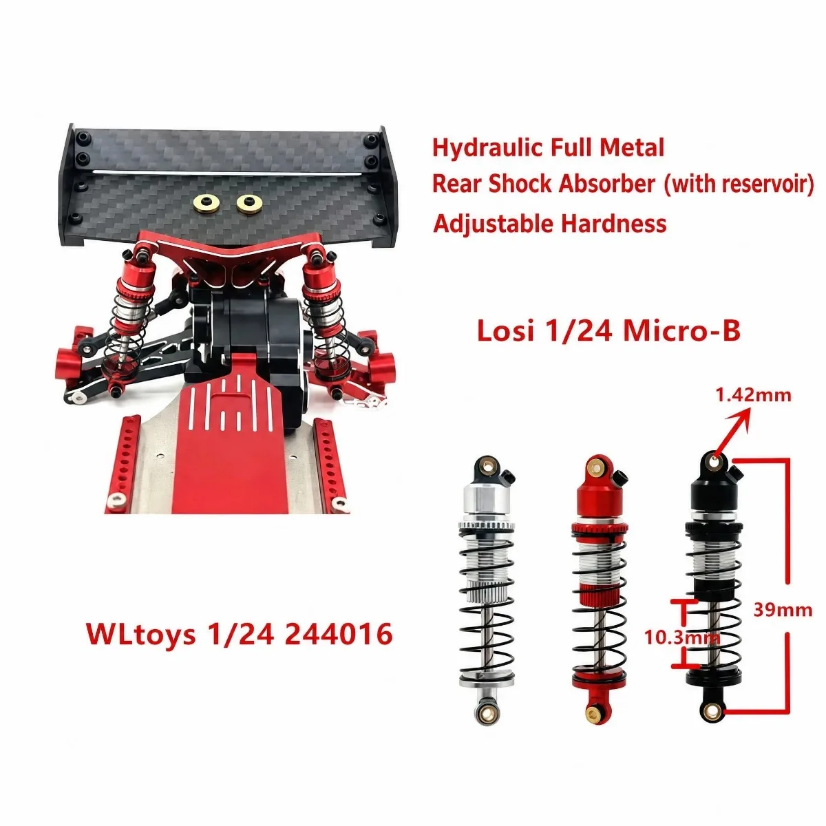 Metall-Upgrade-Fernbedienungs-Auto, hydraulischer Stoßdämpfer, passend für WLtoys 244016 LOSI Micro-B 1/24.