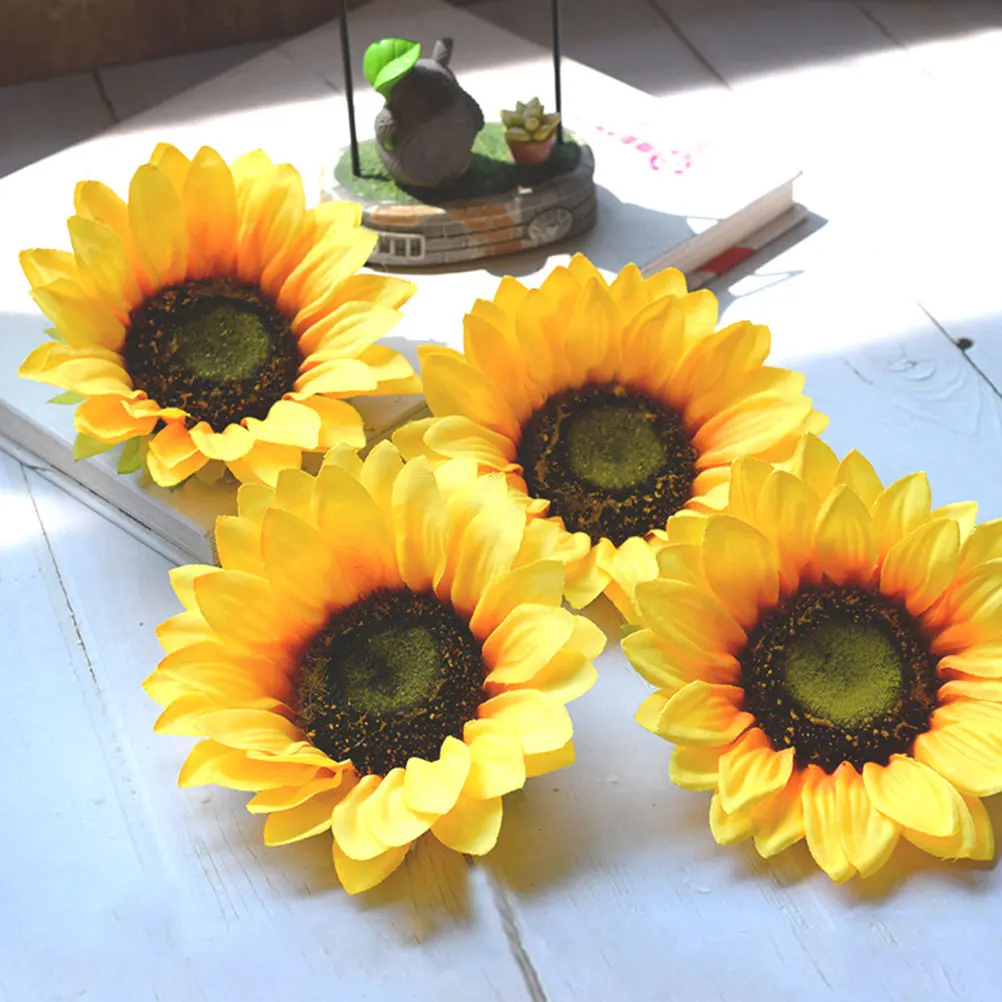 

12pcs Simulated Sunflower Heads Artificial Flower Ornaments Fabric Decorative Diy Supplies Garland Making Faux Flowers For Home