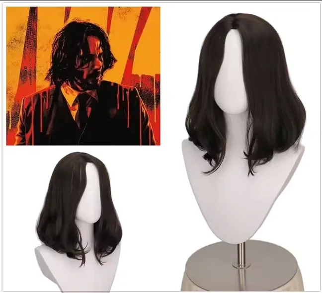 Black Brown Mens Costume Wig Cosplay  john wick Chapter 4  Vincent Vega Heat Resistant Halloween Synthetic Wigs for Costume