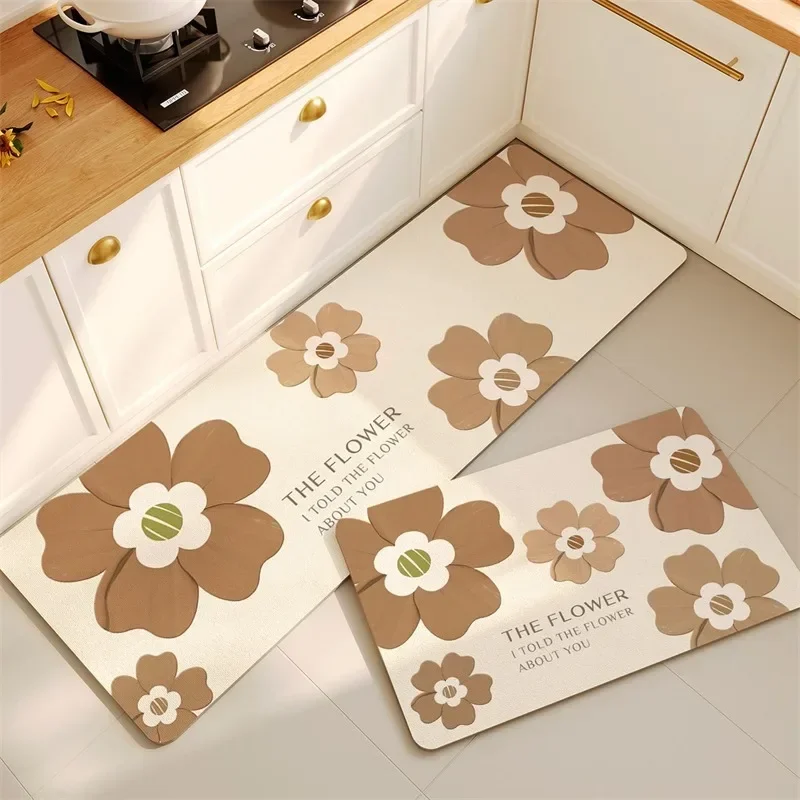 Kitchen Floor Mat Absorbent Carpet Water-absorbent Quick-drying Non-slip Flower Rug Washable Foot Mats Alfombra De Cocina 주방 카펫