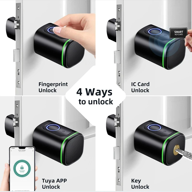 MIUCDA Tuya DIY Cylinder Core BLE Smart Electronic Door Lock Fingerprint/Smart Card/Password/Key Unlock/USB Emergency Charge