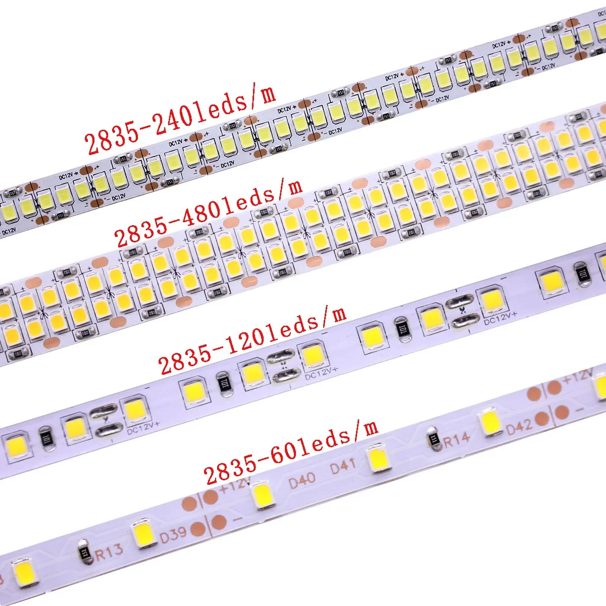 Imagem -02 - Fita Flexível Led Corda Luz Alta Brilhante Branco Quente Branco Frio 2835 Smd dc 12v 5m 60 120 240 480leds m