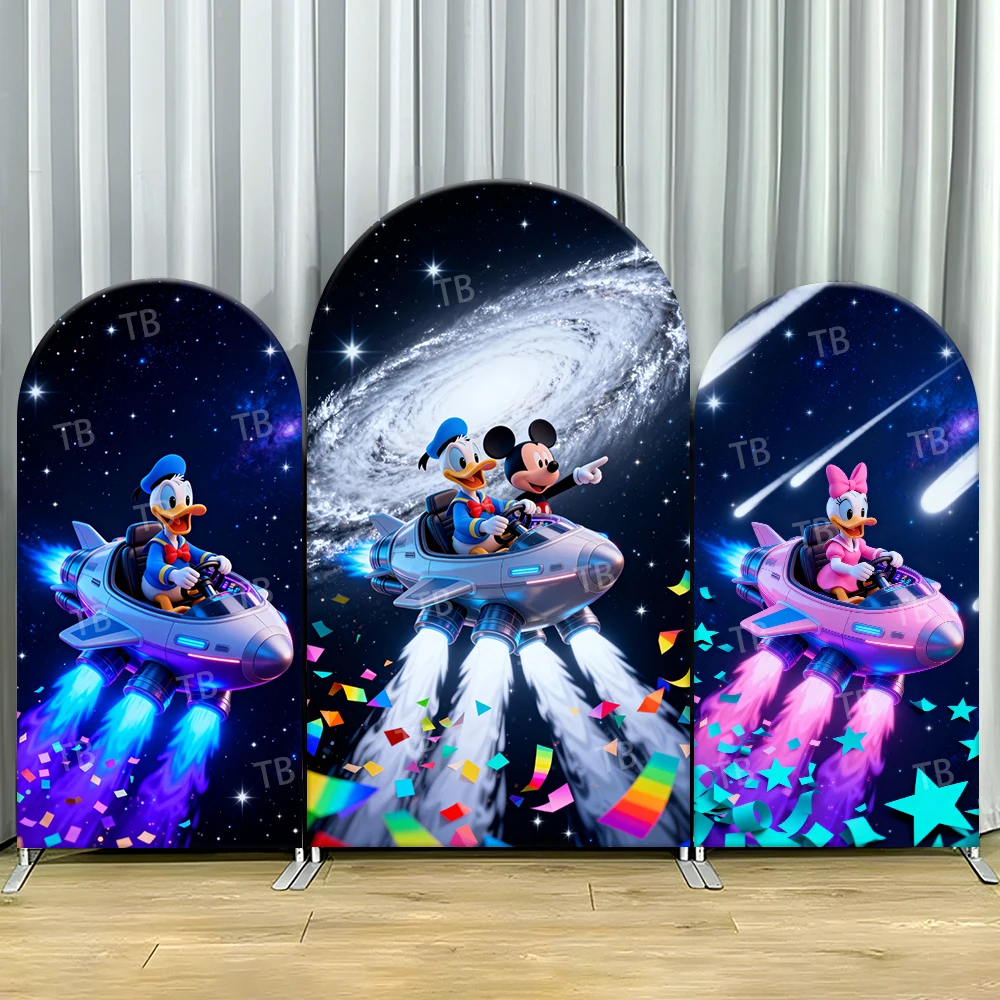 

Микки Дональд Дейзи космическая ракета арка фон крышка галактика сцена для детей день рождения футуристическая мультяшная тема фотобудка
