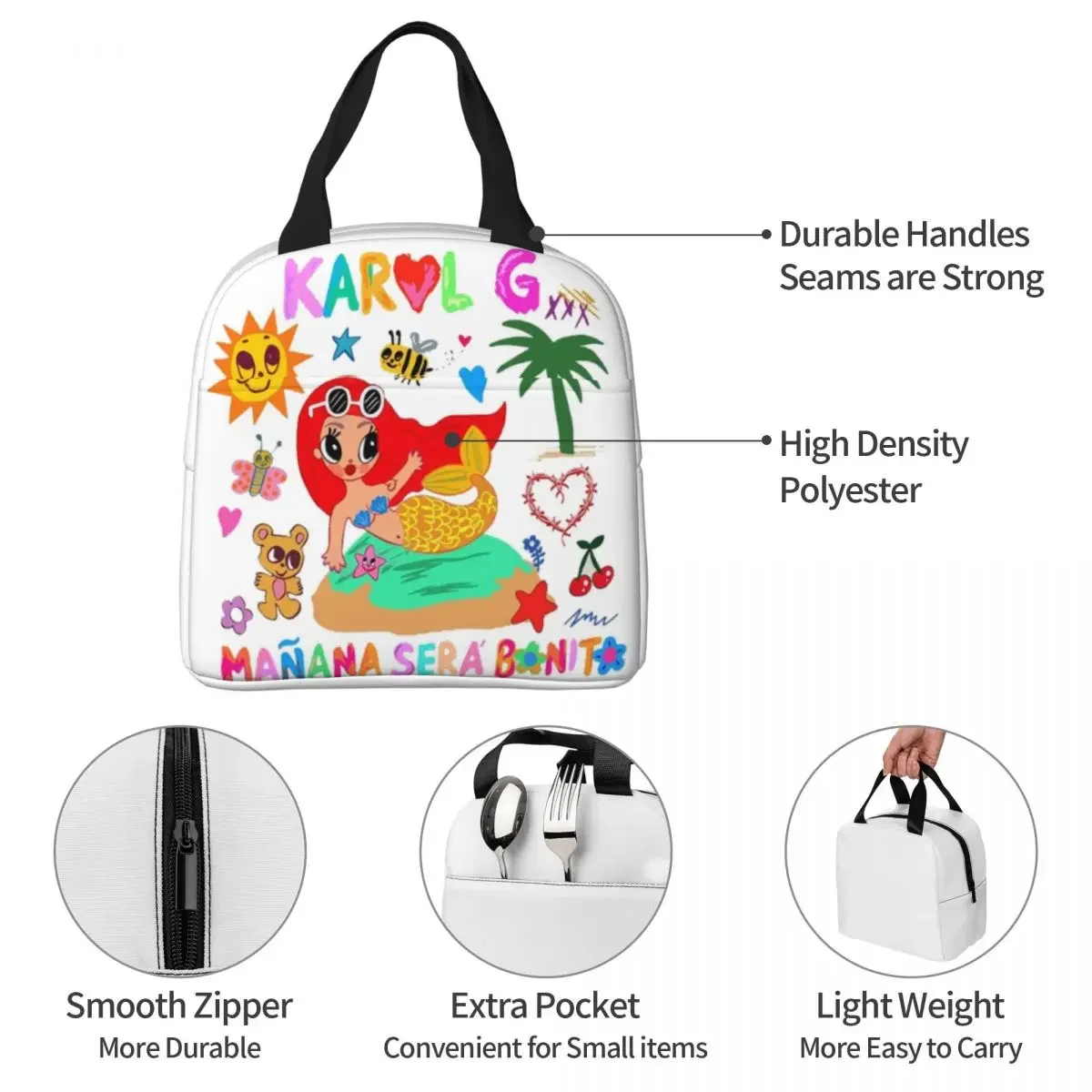 Manana Sera Bonito Inspired Karol G Insulated Lunch Bag Cooler Bag Lunch Container Leakproof Lunch Box Men Women Beach Travel