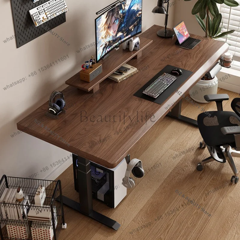FG Solid North American Black Walnut Electric Standing Desk Height Adjustable Sit Stand Desk Mobile Home Office Workstation JT40