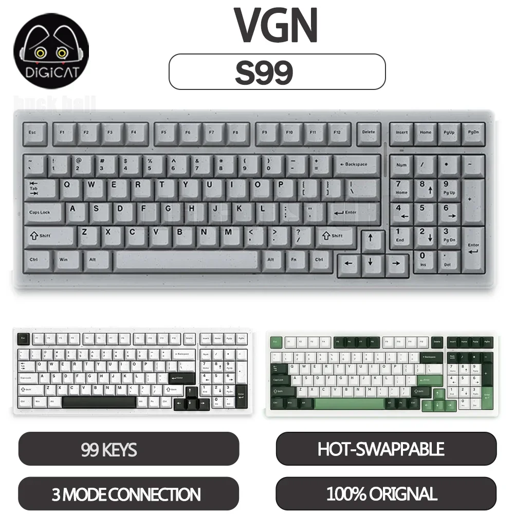 

Механическая клавиатура VGN S99, 3 режима, USB/2,4G/Bluetooth, беспроводные клавиатуры, 99 клавиш, горячая замена, прокладка, конструкция, пользовательские клавиатуры, подарки