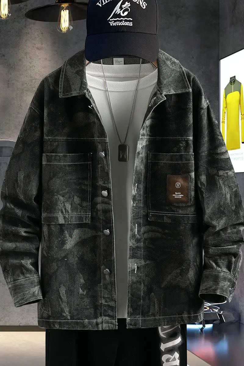 2025 Spring autumn new arrival men fashion jacket men's casual Long sleeves denim jackets male high quality printing denim coat