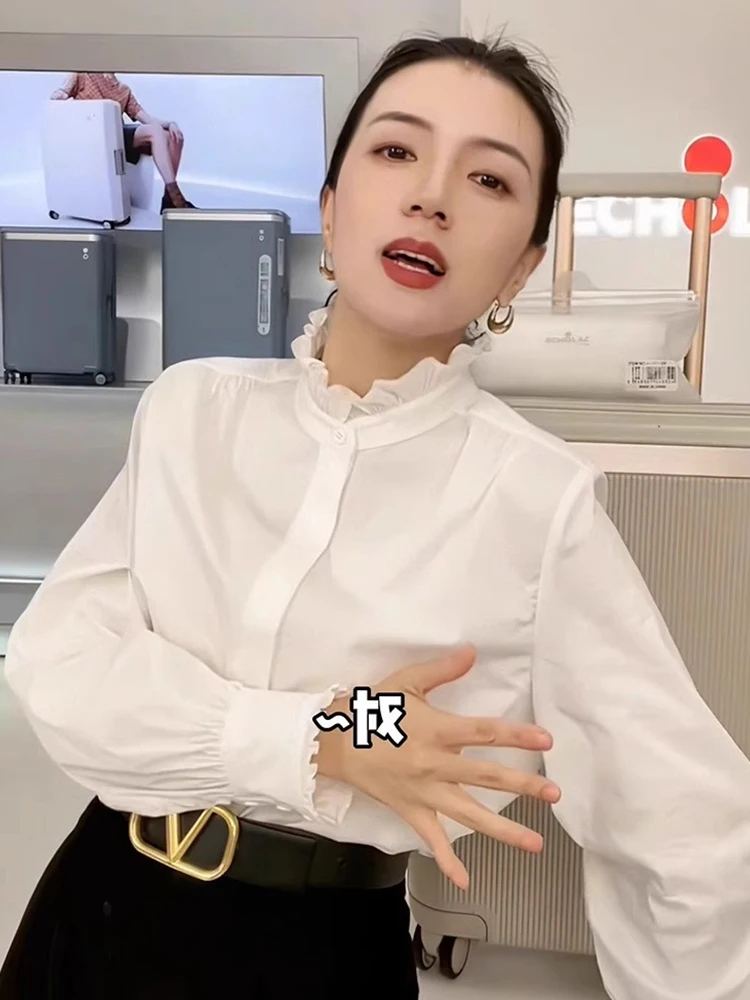 عارضة Sle فضفاضة تناسب طويلة Sve الشيفون irt الأزهار تقليم طوق تنوعا Faionable اللون الخريف ملابس خارجية أنيقة... #2