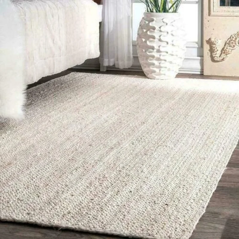 White Rug Handmade Rug 100% Natural Jute Braided Runner Rug Rustic Look Area Rug Carpets for Living Room